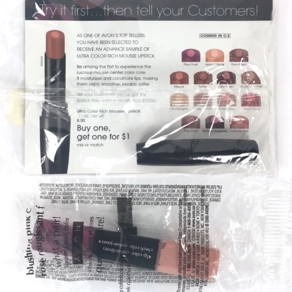AVON Ultra Color Rich Mousse Lipstick Mauve D100 & What a Pair Lip & Cheek Pink